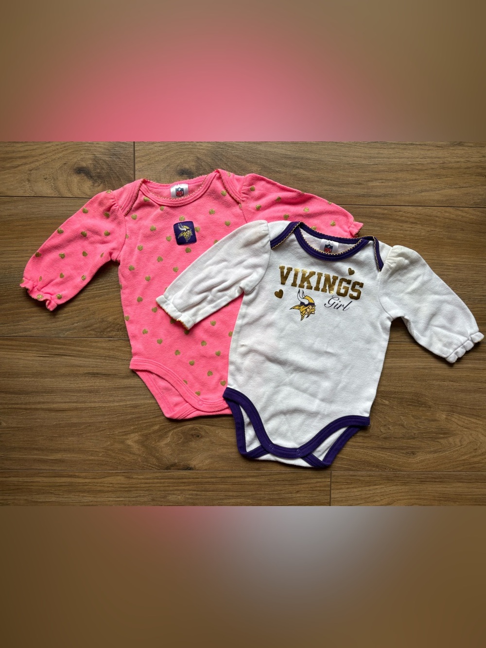 NFL Minnesota Vikings Pink and White Girls One-Piece Bodysuits